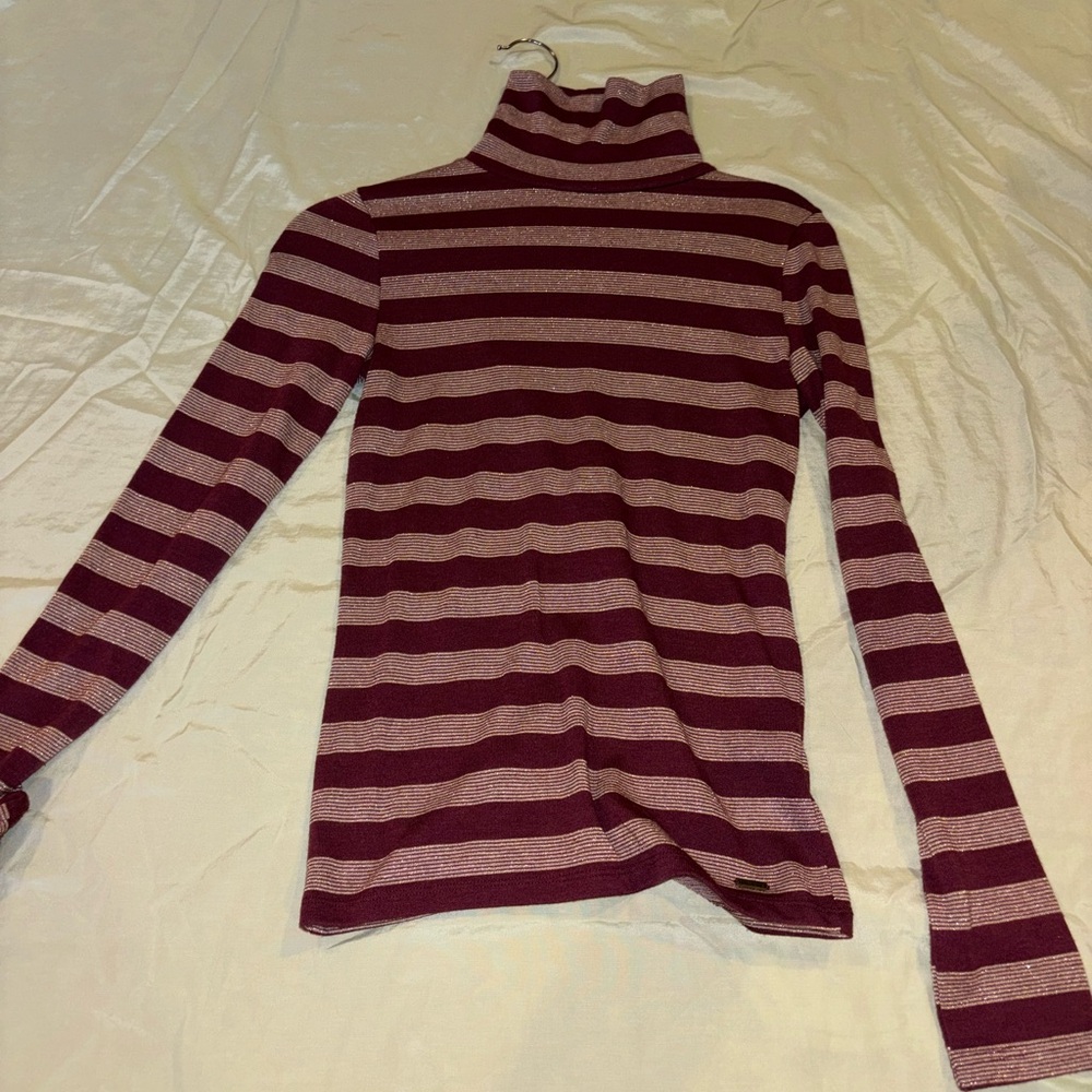 Hollister Burgundy striped turtle neck shirt
